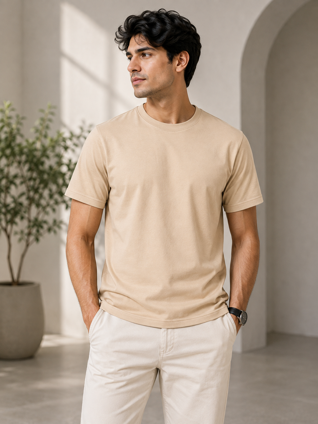 Sand Beige Plain T-Shirt